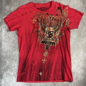 Raw Stake Premium Men's M Y2K Graphic T-Shirt Red  S/S Wings Logo Cross